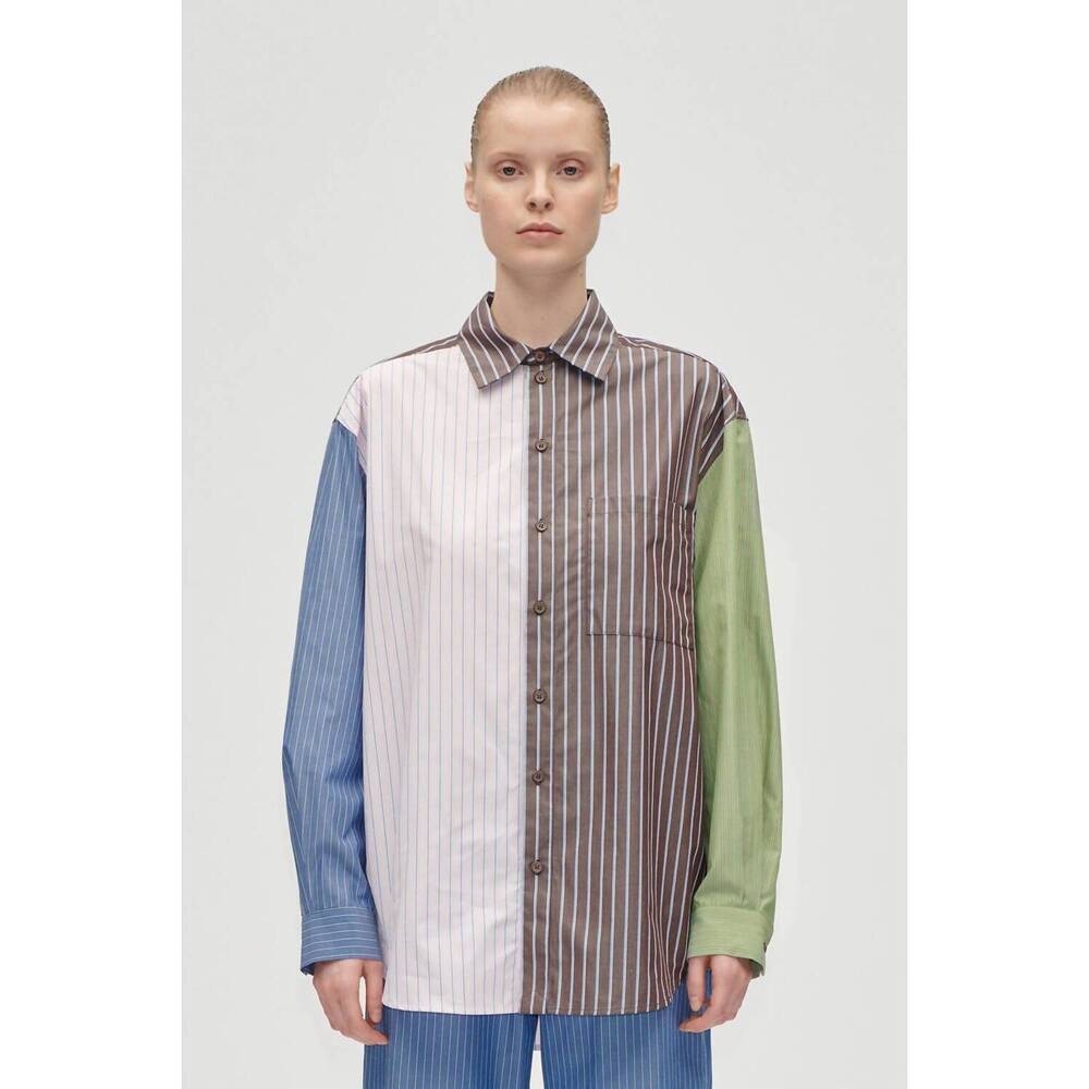 NEW STINE GOYA pocket oversized shirt in multistripes mix